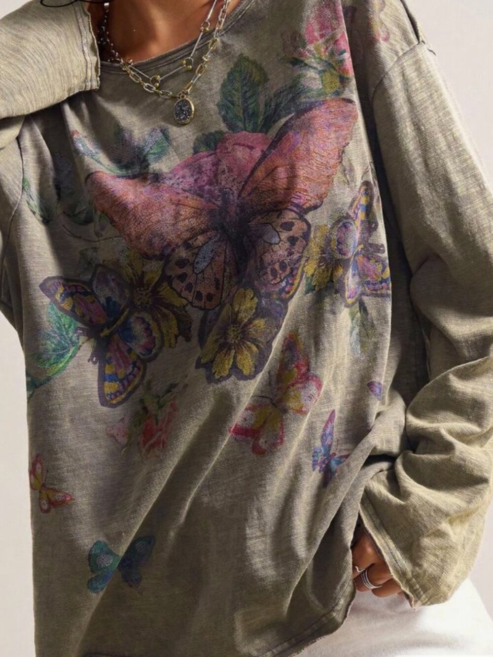 BOUTIQUE LONG SLEEVE DISTRESSED BUTTERFLY TEE **NEW ADDITION!